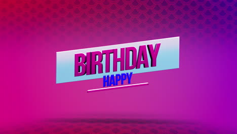 tarjeta de cumpleaños colorida con texto estilizado en fondo rosa y púrpura