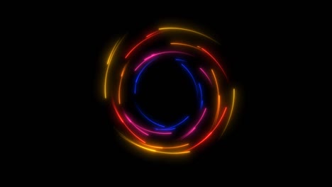 línea multicolor brillo rodando y desvanecido al azar rápido en el sentido de las agujas del reloj girar en la pantalla negra