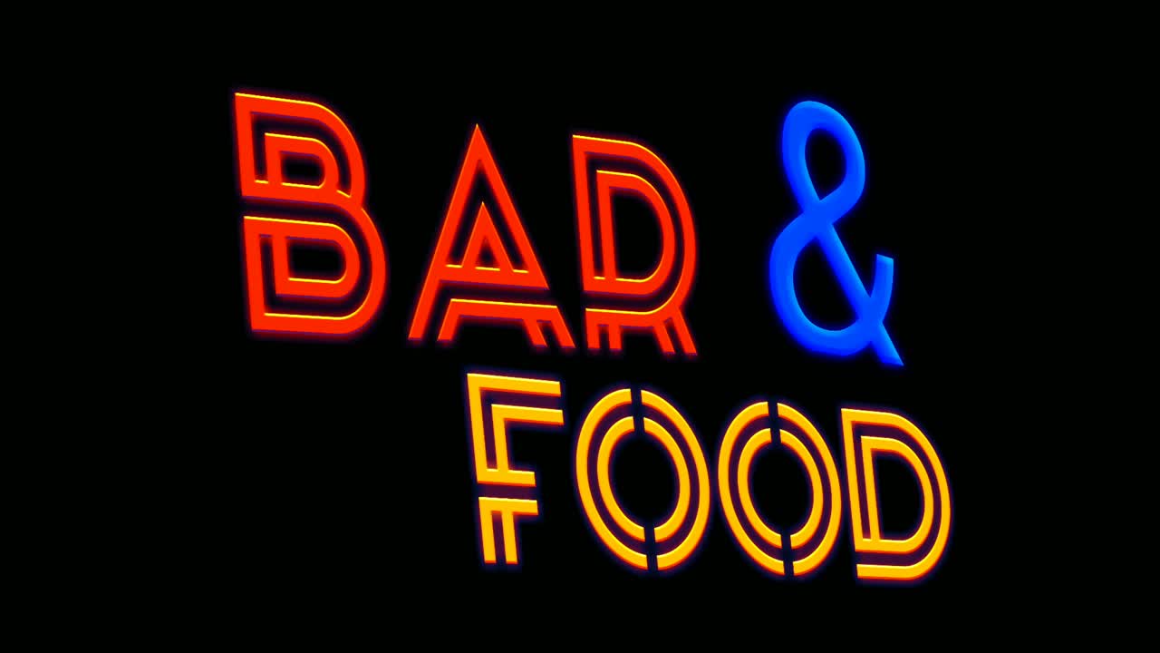 Premium stock video Simple neon sign text bar and food animation