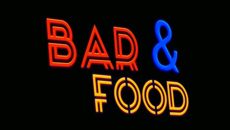 simple neon sign text bar and food animation modern on black background