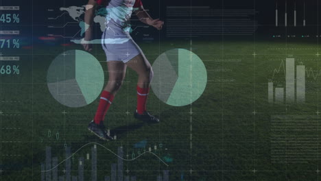 animación del procesamiento de datos sobre un jugador de fútbol caucásico