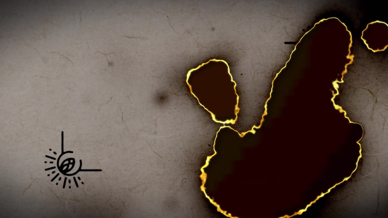 Animazione di molteplici forme astratte che si muovono su sfondo rosso
