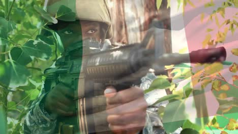 animación de un soldado con una bandera italiana ondeando