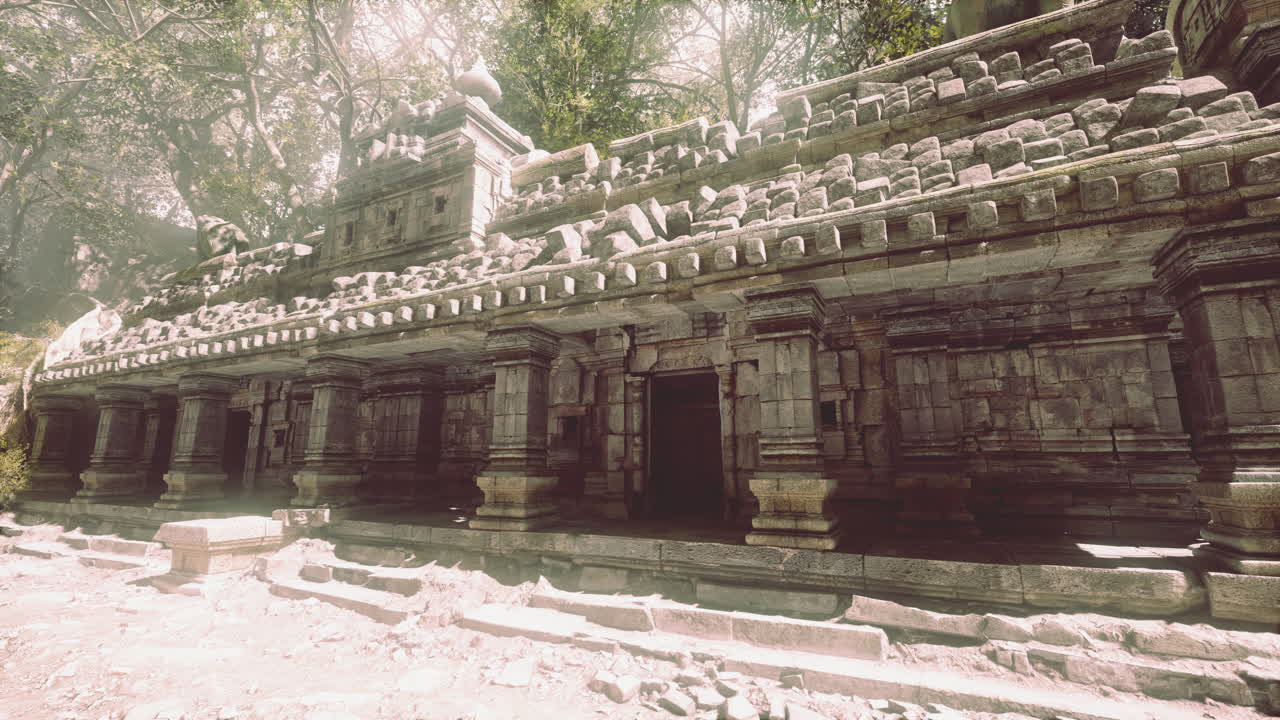 Ancient ruins enveloped by nature in cambodia during midday light