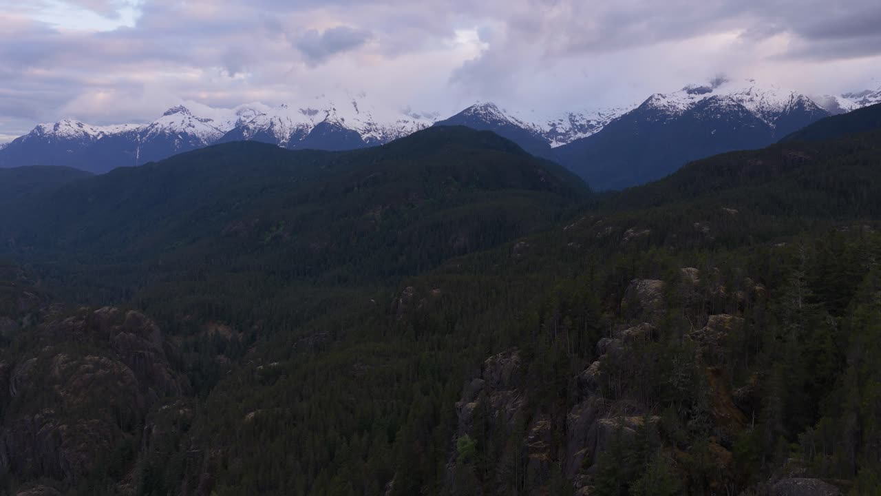 Aerial View of Snow-Capped Mountains and Lush Forests in British Columbia