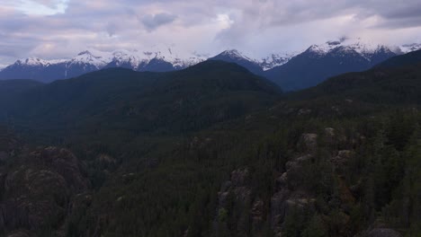 aerial view of snow-capped mountains and lush forests in british columbia