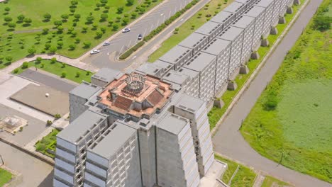 Aerial-view-of-large-Columbus-lighthouse-monument-in-Santo-Domingo