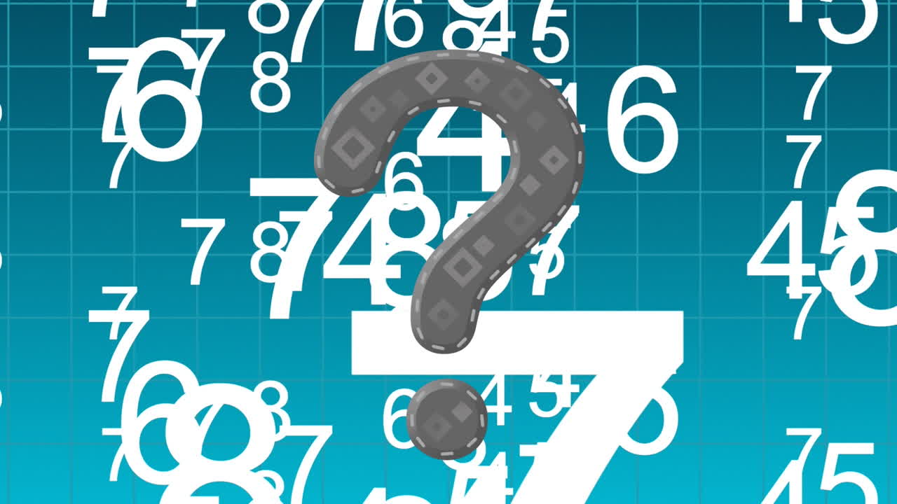 Animation of question mark and falling numbers over grid on blue background