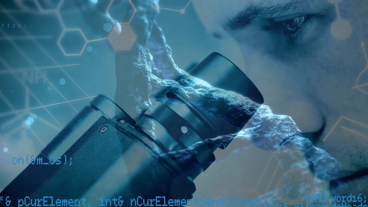 Animation of science data processing over male caucasian scientist
