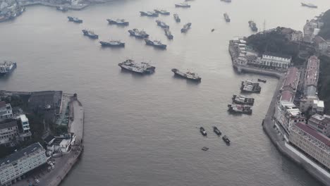 seaside port with residental houses around, in taizhou, zhejiang.