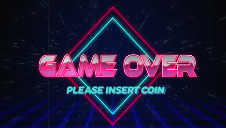 retro game over text glitching over blue and red squares on white hyperspace effect