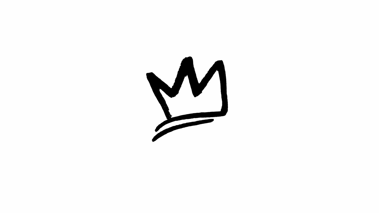 Icona animata di corona nera disegnata a mano su sfondo bianco.