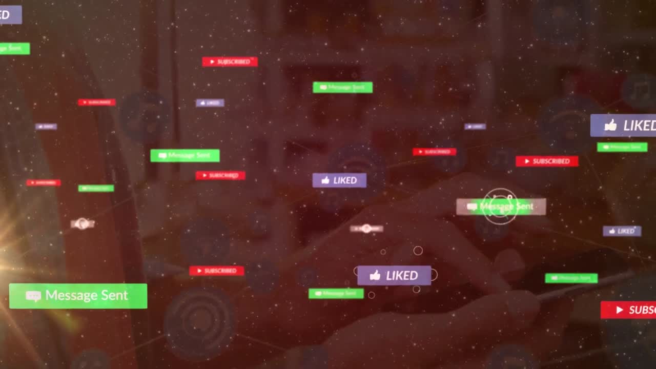 스마트폰을 사용하는 사람 위의 아이콘으로 연결 네트워크의 애니메이션