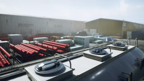 industrial warehouse storage yard with tanker truck