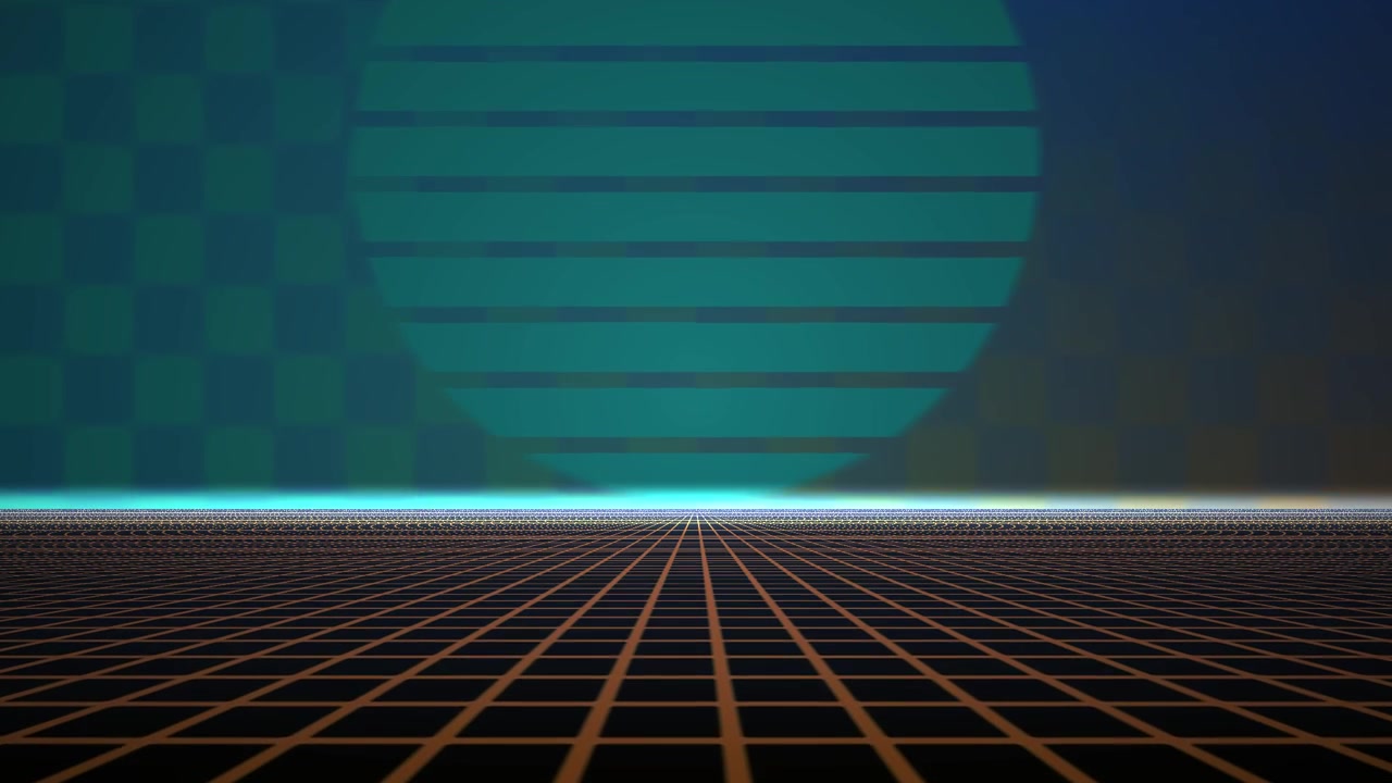 Abstract Retro 80s Grid Background with Glowing Horizon