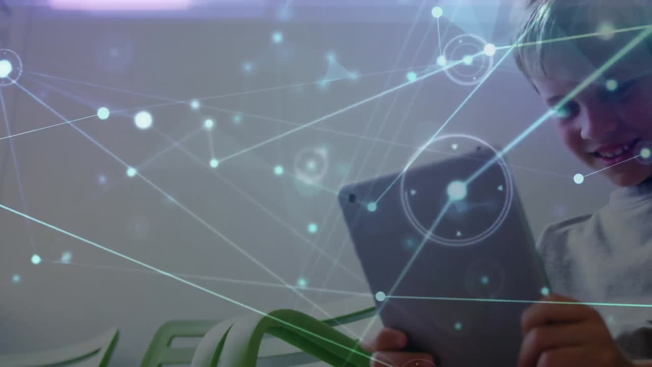 animación de la red de conexiones sobre el niño usando la tableta