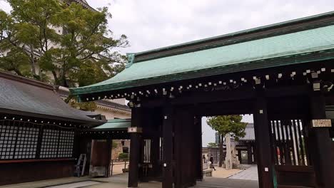 view over the shinto temples and buddhist temples inside imabari castle