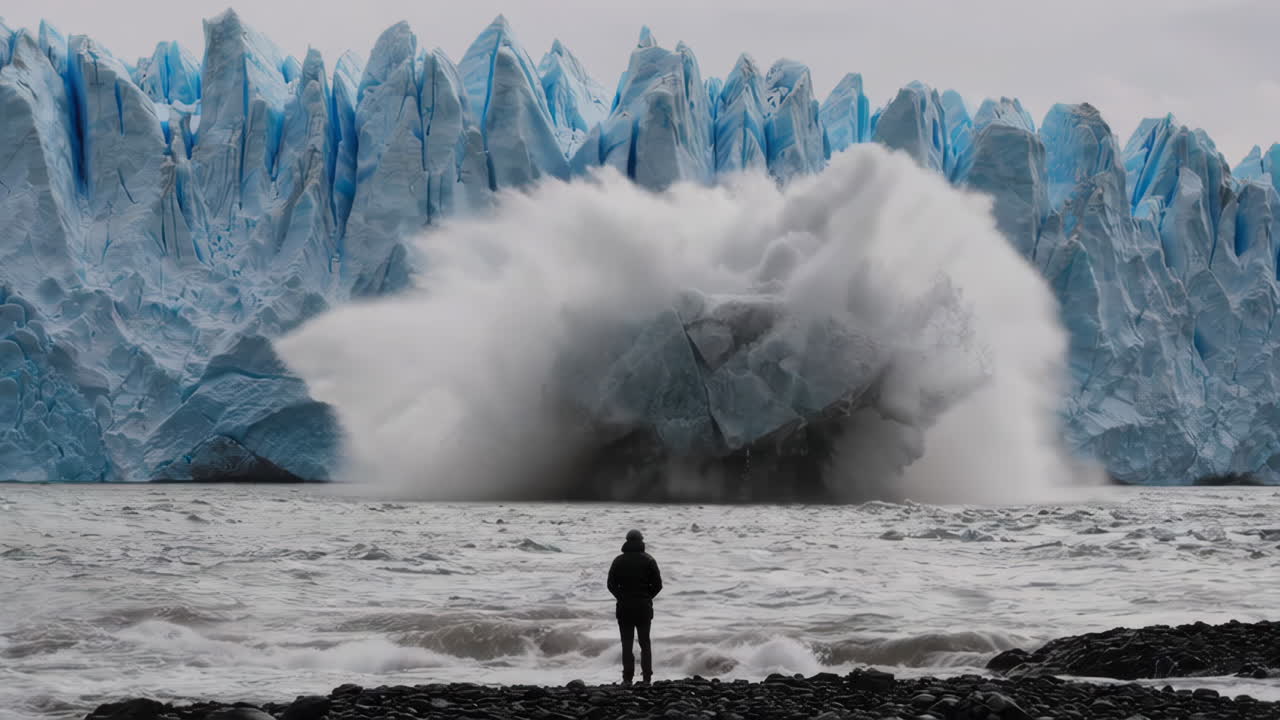 Massive Glacier Calving Event Witnessed by a Person
