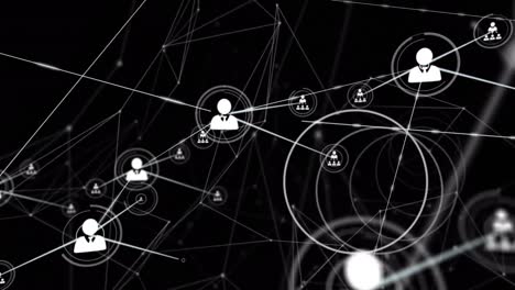 animación de la red de conexiones con iconos sobre fondo negro