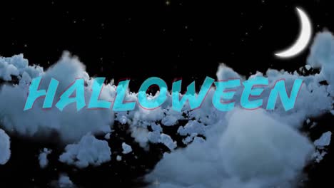 animation of halloween text over clouds