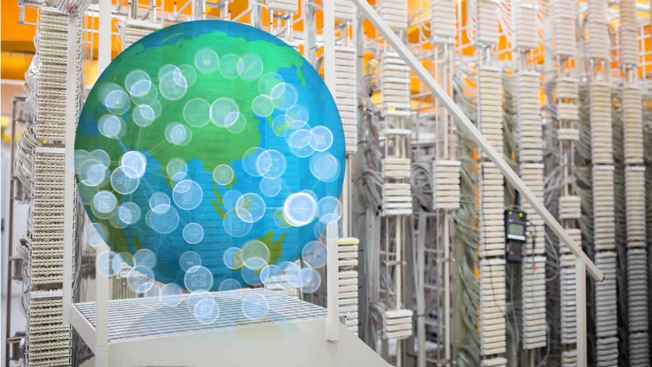 회전하는 지구와 아이콘