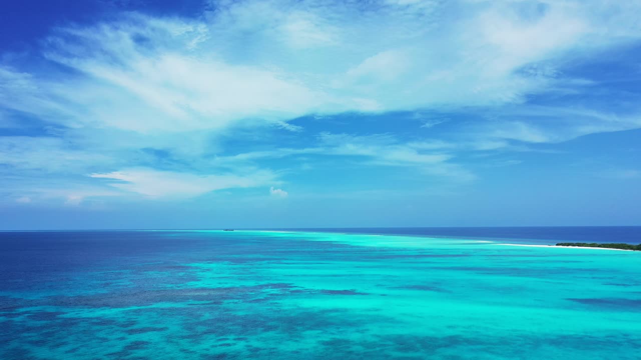 Peaceful heaven with beautiful clouds texture over wonderful blue turquoise lagoon around tropical islands in Maldives, copy space