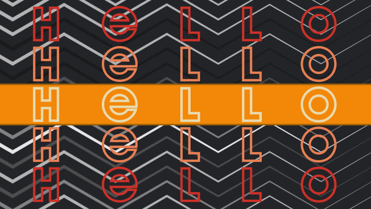 animación del texto de saludo repetido sobre líneas en fondo negro