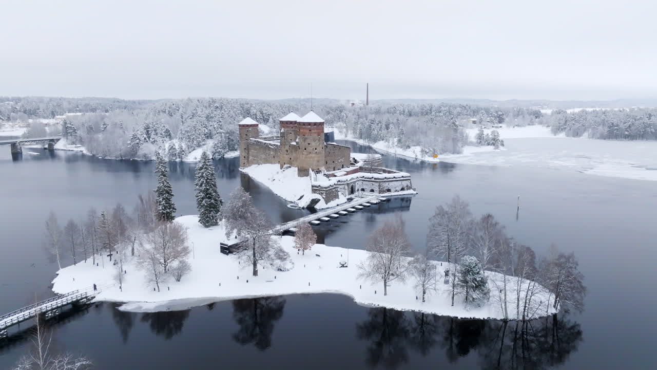 Olavinlinna Castle in Winter: A Stunning Aerial View