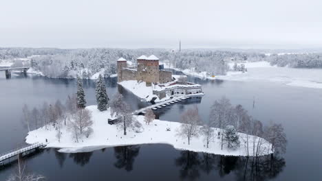 olavinlinna castle in winter: a stunning aerial view