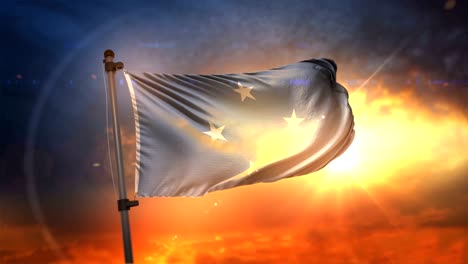 federated states of micronesia flag backlit at beautiful sunrise loop slow motion 4k