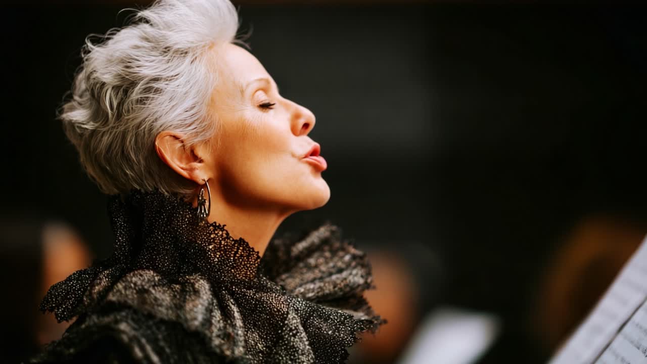 A Captivating Vocal Performance: An Emotionally Charged Singer Expresses Her Passion Through Song, Delivering a Powerful and Heartfelt Musical Experience Amidst the Enchanting Atmosphere