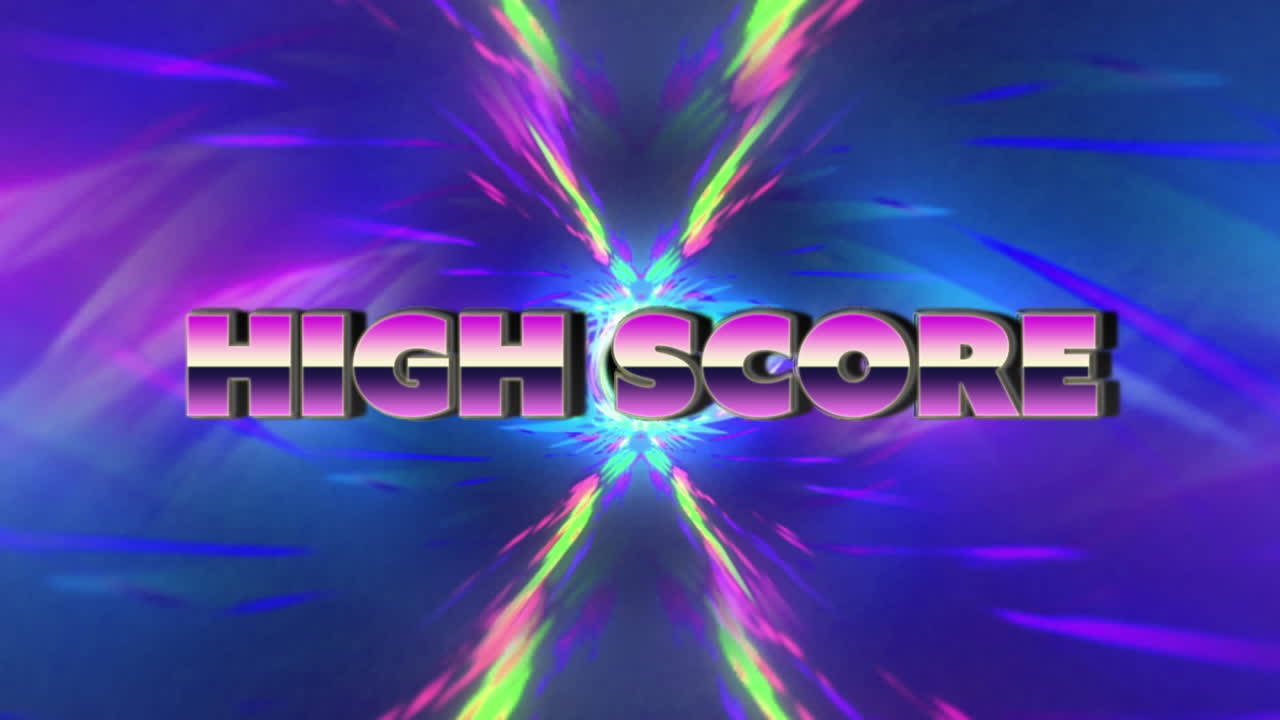 animación de texto de alta puntuación en un fondo multicolor.
