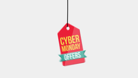 cyber-monday-Sale-discount-hanging-with-rope-badge.-paper-tag-label-animation.-Sale-concept.