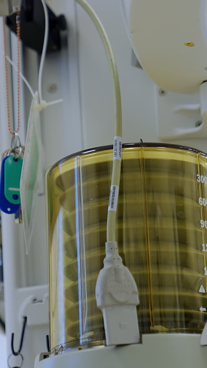 Medical equipment in the intensive care unit. Machine pumping air to the lungs of a patient under surgery. Low angle view. Vertical video