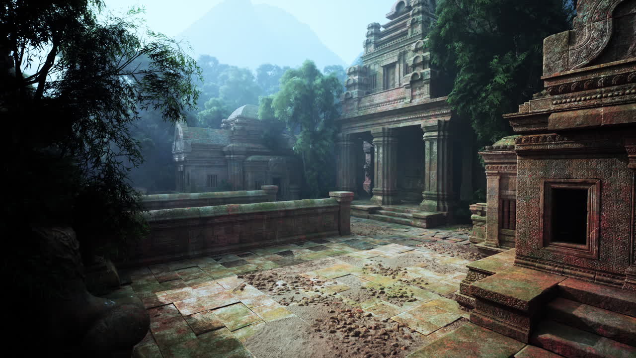 Stone building surrounded by trees and bushes