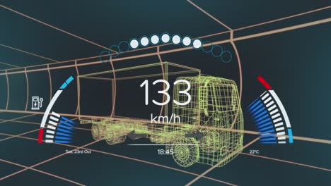 animation of digital car interface and data processing over 3d model of car