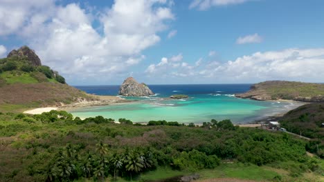 drone view of praia do sueste in the fernando de noronha archipelago, brazil