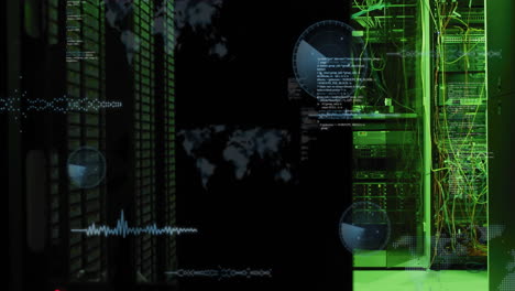 digital data processing animation over world map and skyscraper background