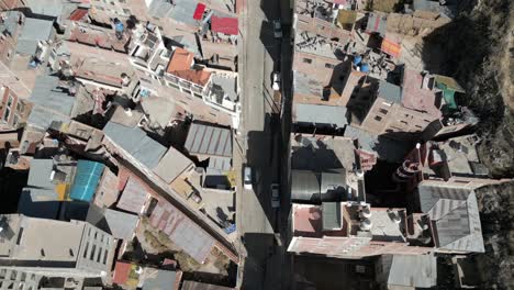 An-aerial-close-up-view-of-Puno,-Perù-filmed-with-a-drone