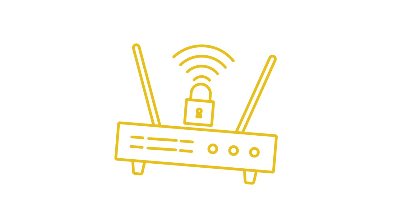 Icona animata di un router Wi-Fi sicuro con lucchetto e segnale