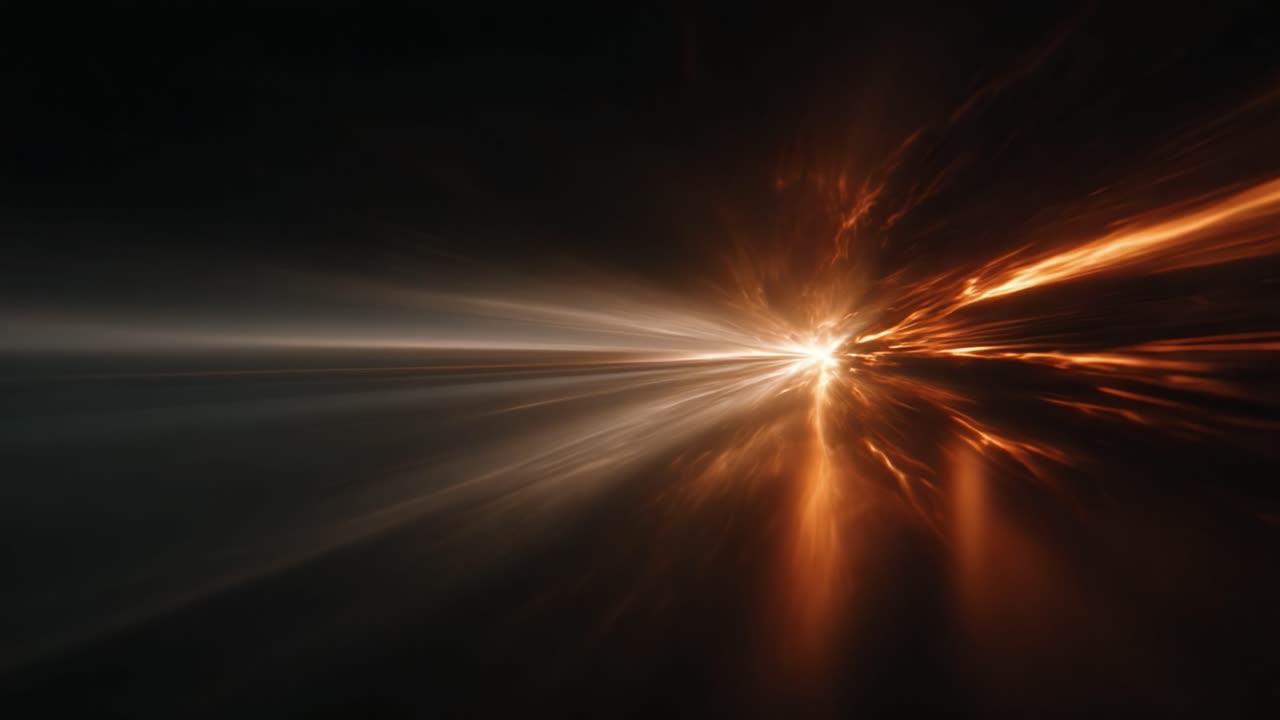 Dynamic Light Spectrum Displaying Dramatic Motion and Energy in a Dark Environment, Capturing the Essence of Speed and Transformation Through Abstract Visuals