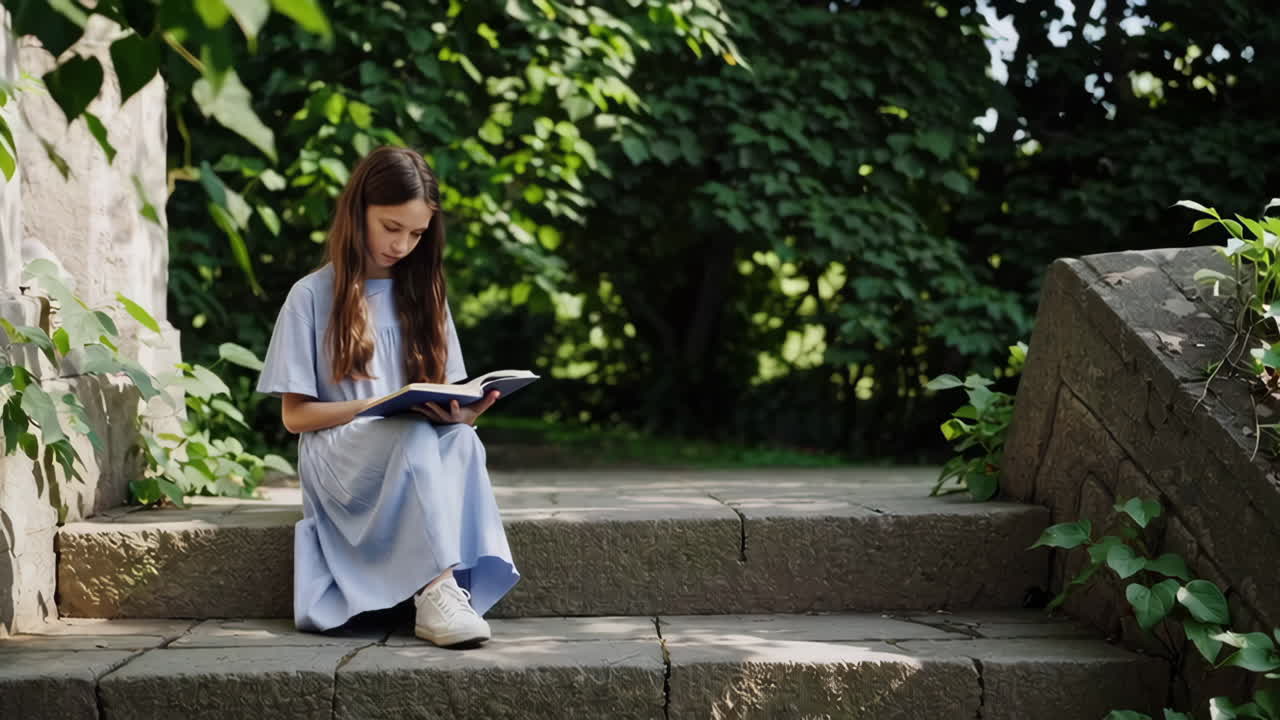 Ragazza che legge un libro in un parco