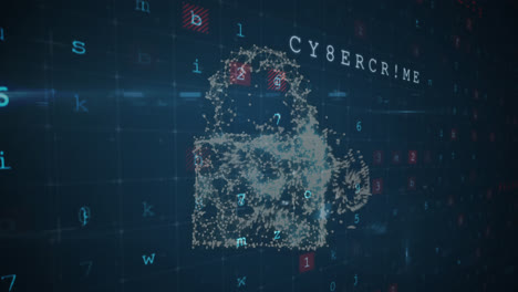 Animation-of-scanning,-numbers-and-online-security-padlock