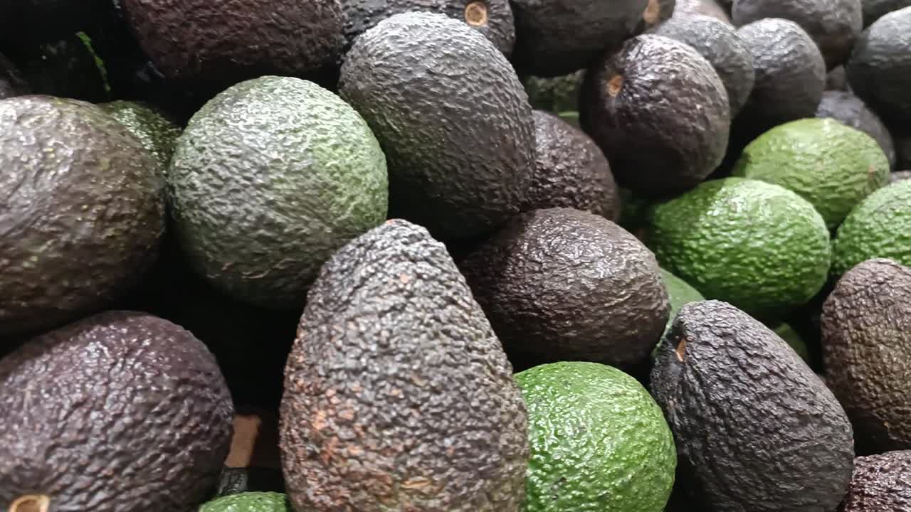 aguacates verdes y maduros en una tienda de comestibles