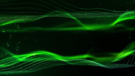 4k looped sci-fi green background with bokeh and light effects. glow green color particles form lines, surfaces, string structures as virtual space or hologram for hud screen. 16