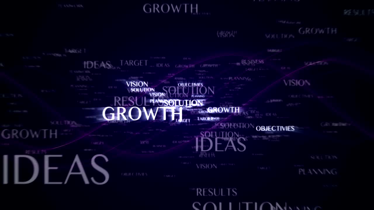 palabras clave de la estrategia y animación del texto final, representación, fondo, bucle