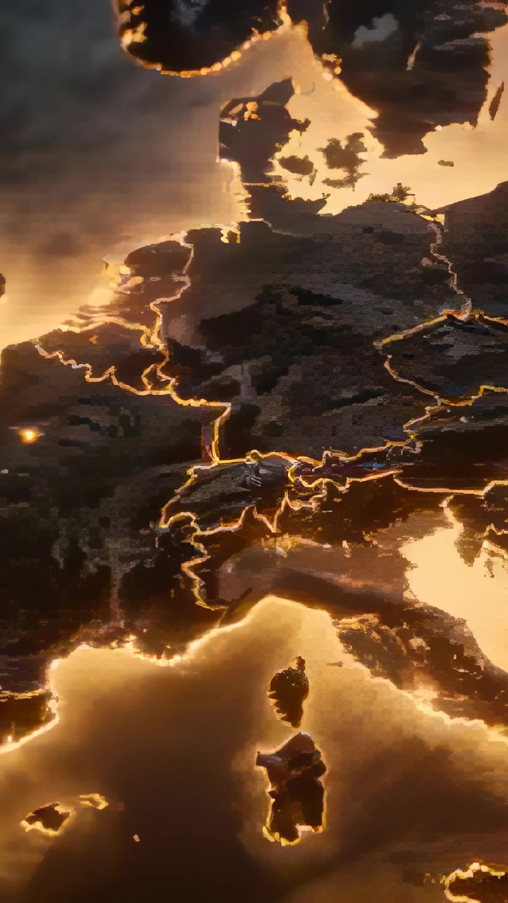 Video verticale: Mostra una mappa 3D dell'Europa, con la telecamera che zooma, evidenziando bordi luminosi e due isole.