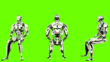 robot android is cheering while sitting. realistic looped motion on green screen background. 4k