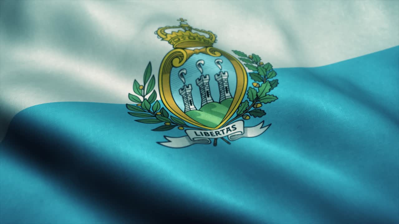 산마리노 발이 바람에 흔들리는 산마리누의 국기, 산마리논의 표지판, 산 마리노의 무결 루프 애니메이션