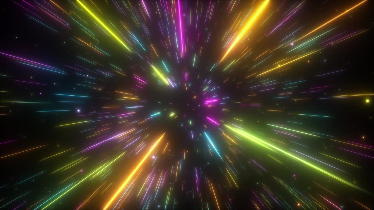 Cosmic hyperspace background. Speed of light, neon glowing abstract rays and stars in motion. Moving through stars. Seamless loop 4k animation